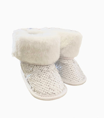 Bota Lentejuela de Peluche Blanca